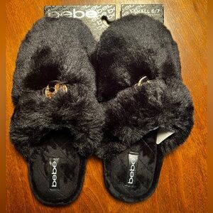 NWT Bebe Black Fuzzy Memory Foam Slippers
